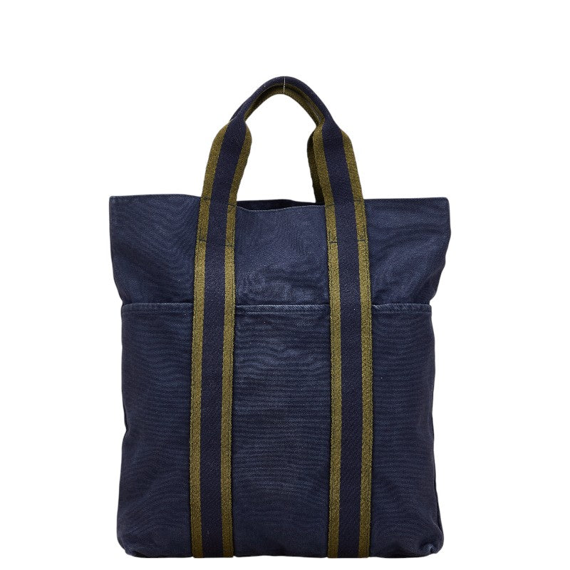 エルメス フールトゥ カバス トートバッグ ハンドバッグ ネイビー グリーン キャンバス レディース HERMES 【中古】