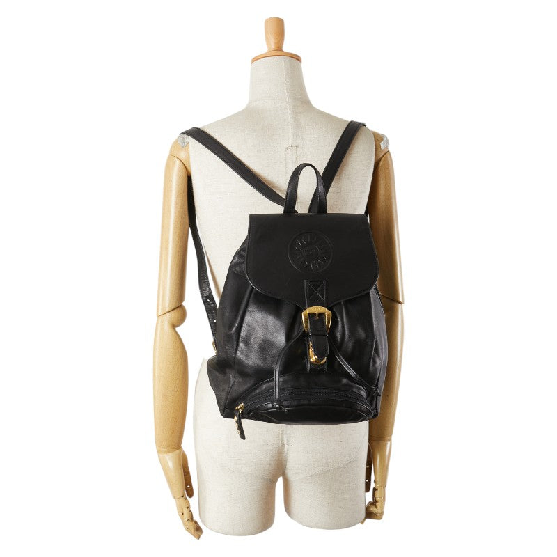 ヴェルサーチェ サンバースト 太陽 リュック バックパック ブラック レザー レディース VERSACE 【中古】