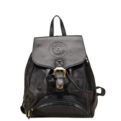 ヴェルサーチェ サンバースト 太陽 リュック バックパック ブラック レザー レディース VERSACE 【中古】