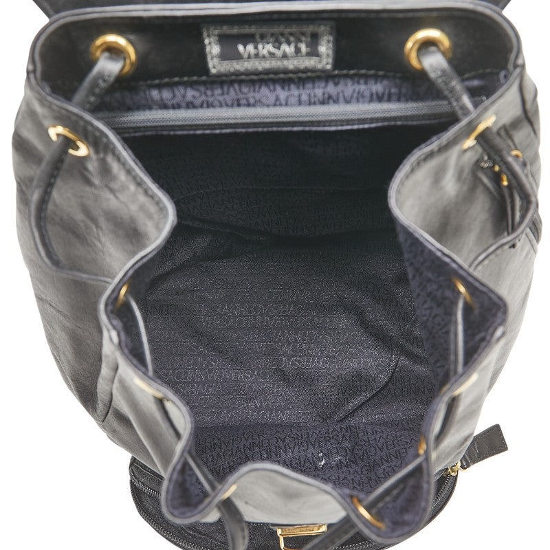 ヴェルサーチェ サンバースト 太陽 リュック バックパック ブラック レザー レディース VERSACE 【中古】
