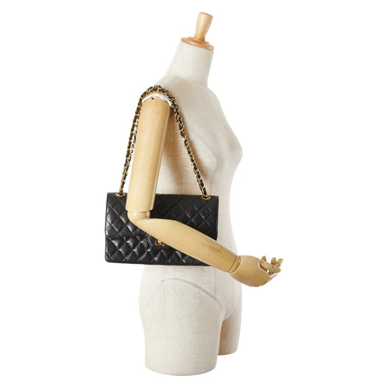 シャネル マトラッセ ココマーク ダブルフラップ チェーン ショルダーバッグ ブラック ラムスキン レディース CHANEL 【中古】