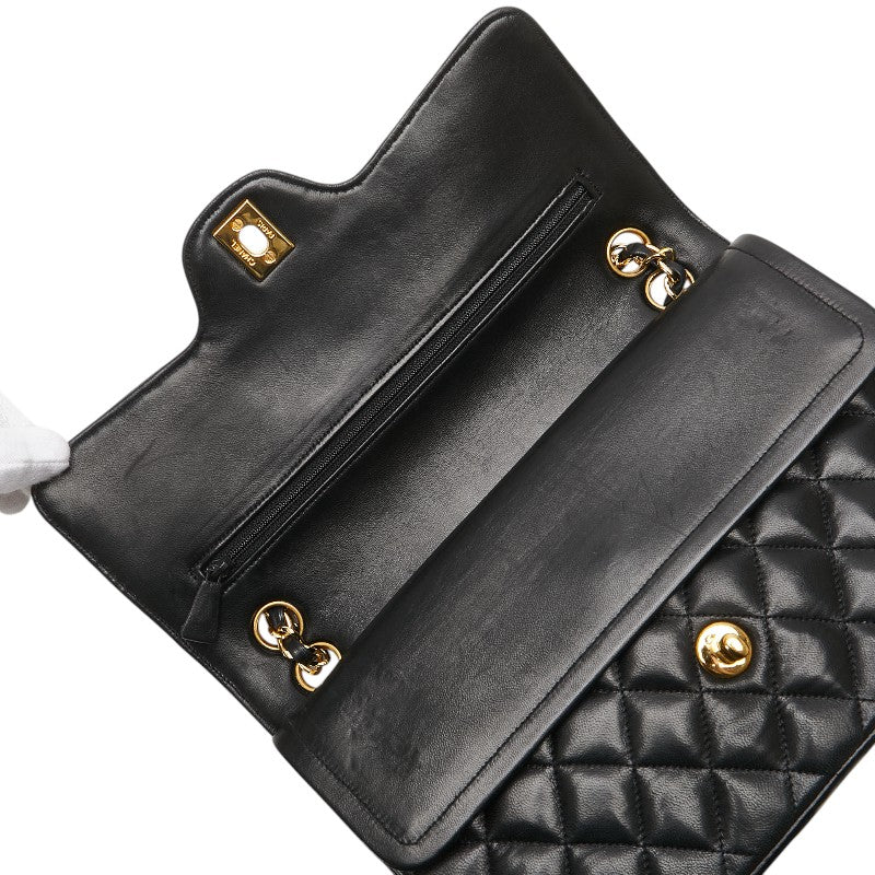 シャネル マトラッセ ココマーク ダブルフラップ チェーン ショルダーバッグ ブラック ラムスキン レディース CHANEL 【中古】
