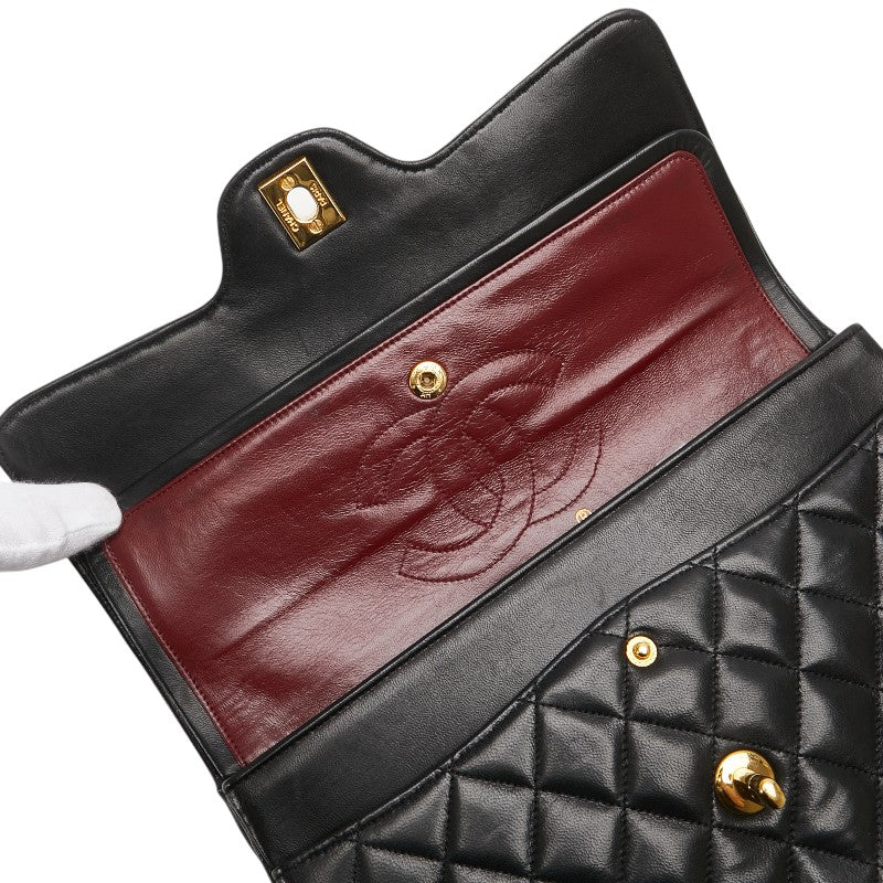 シャネル マトラッセ ココマーク ダブルフラップ チェーン ショルダーバッグ ブラック ラムスキン レディース CHANEL 【中古】
