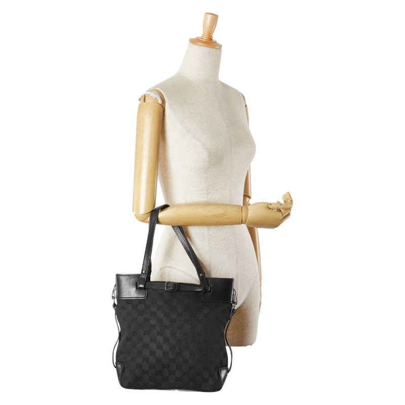 グッチ GGキャンバス ハンドバッグ トートバッグ ブラック キャンバス レザー レディース GUCCI 【中古】