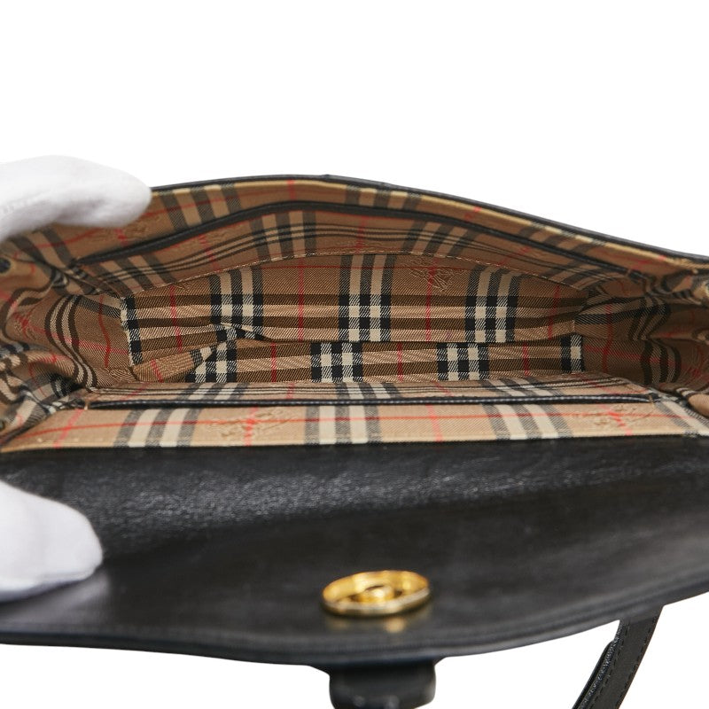 バーバリー ノバチェック シャドーホース ショルダーバッグ ブラック レザー レディース BURBERRY 【中古】