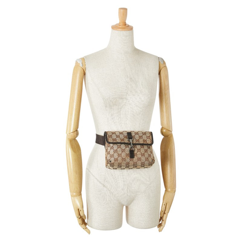 グッチ GGキャンバス ウエストバッグ ボディバッグ 92543 ベージュ ブラウン キャンバス レザー レディース GUCCI 【中古】