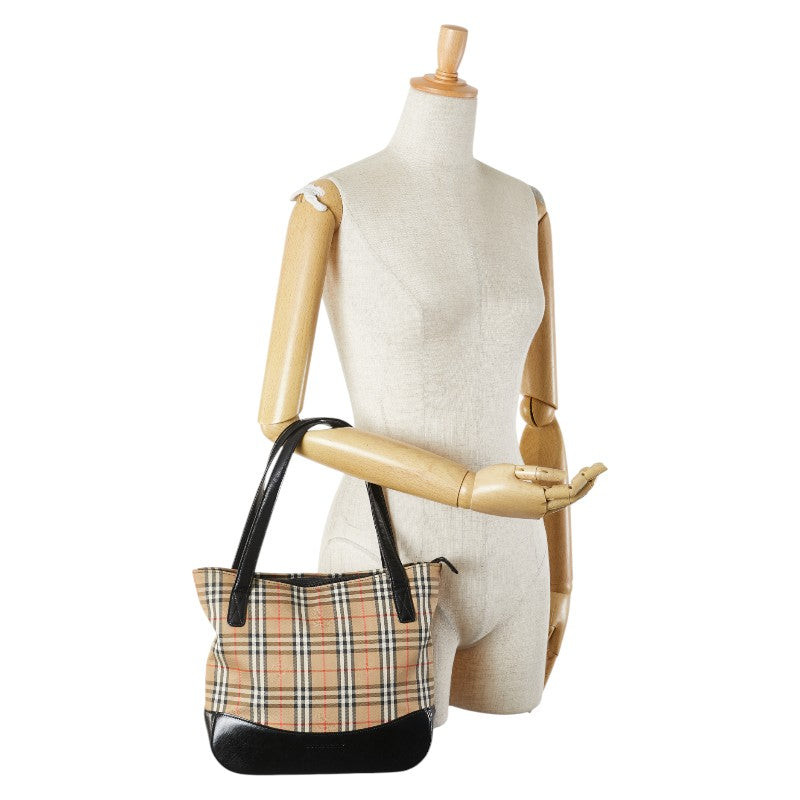 バーバリー ノバチェック シャドーホース ハンドバッグ ベージュ ブラック マルチカラー キャンバス レザー レディース BURBERRY 【中古】
