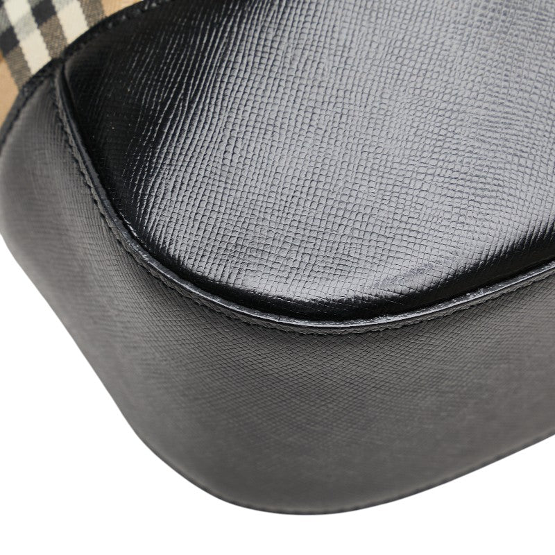 バーバリー ノバチェック シャドーホース ハンドバッグ ベージュ ブラック マルチカラー キャンバス レザー レディース BURBERRY 【中古】