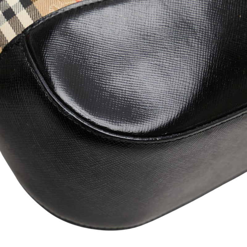 バーバリー ノバチェック シャドーホース ハンドバッグ ベージュ ブラック マルチカラー キャンバス レザー レディース BURBERRY 【中古】