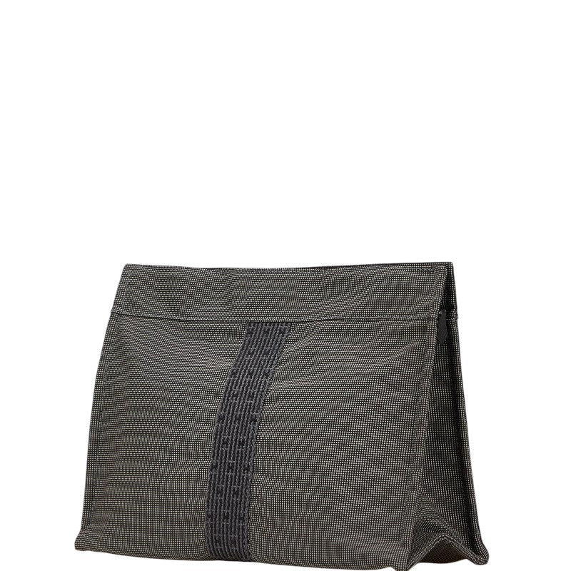 エルメス エールライン セカンドポーチMM ポーチ グレー ブラック キャンバス レディース HERMES 【中古】