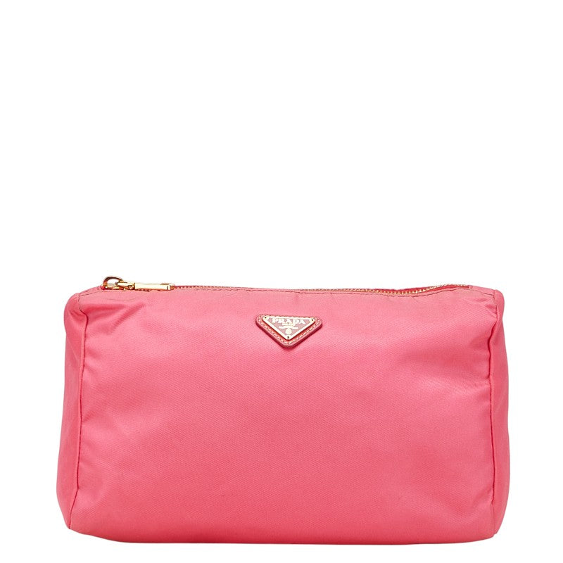 プラダ 三角ロゴプレート ポーチ ピンク ナイロン レディース PRADA 【中古】