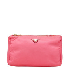プラダ 三角ロゴプレート ポーチ ピンク ナイロン レディース PRADA 【中古】