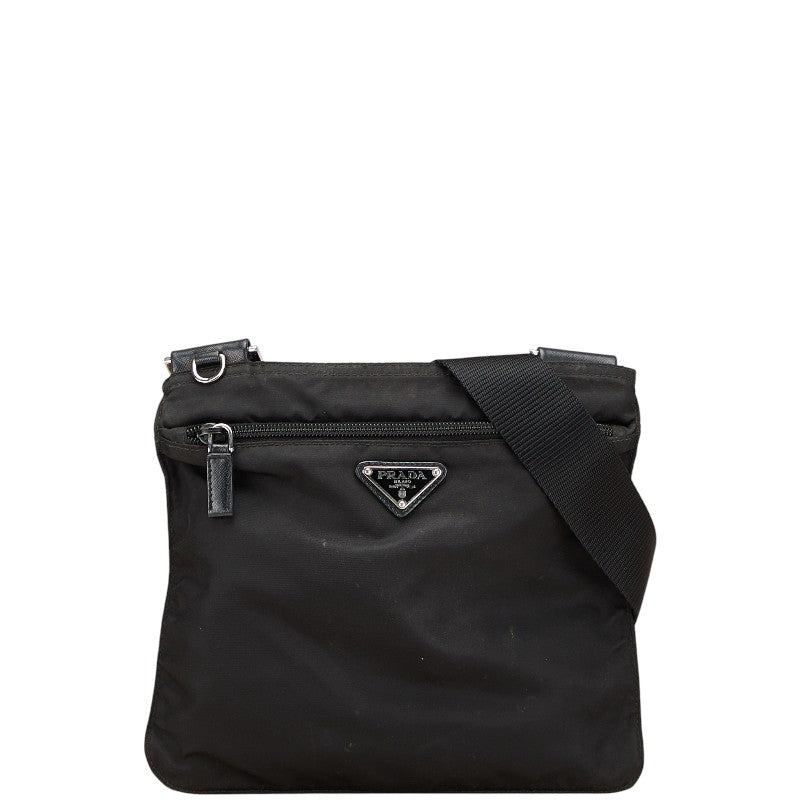 プラダ 三角ロゴプレート ショルダーバッグ ブラック ナイロン レディース PRADA 【中古】