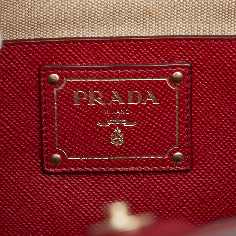 プラダ ハンドバッグ ショルダーバッグ 2WAY BN2595 ベージュ レッド キャンバス サフィアーノレザー レディース PRADA 【中古】