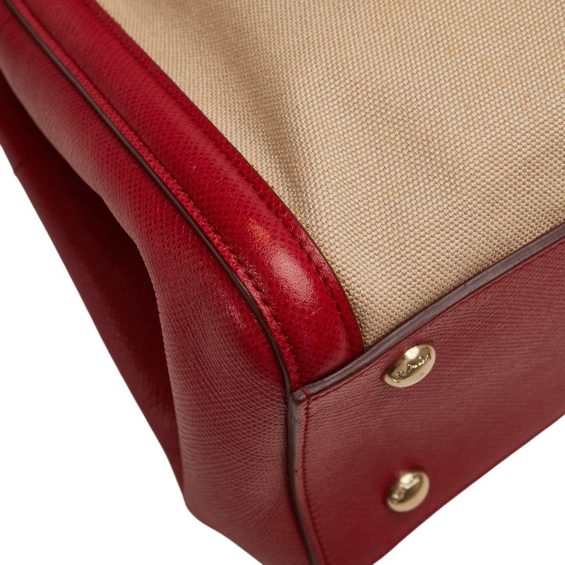 プラダ ハンドバッグ ショルダーバッグ 2WAY BN2595 ベージュ レッド キャンバス サフィアーノレザー レディース PRADA 【中古】