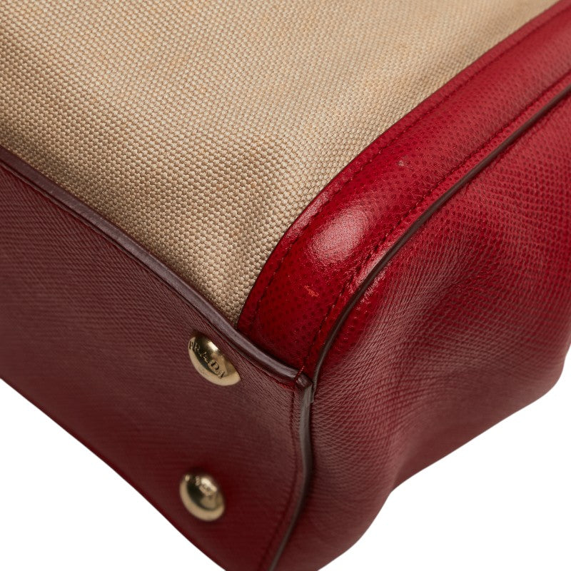 プラダ ハンドバッグ ショルダーバッグ 2WAY BN2595 ベージュ レッド キャンバス サフィアーノレザー レディース PRADA 【中古】