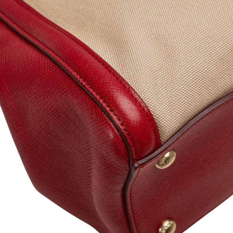 プラダ ハンドバッグ ショルダーバッグ 2WAY BN2595 ベージュ レッド キャンバス サフィアーノレザー レディース PRADA 【中古】