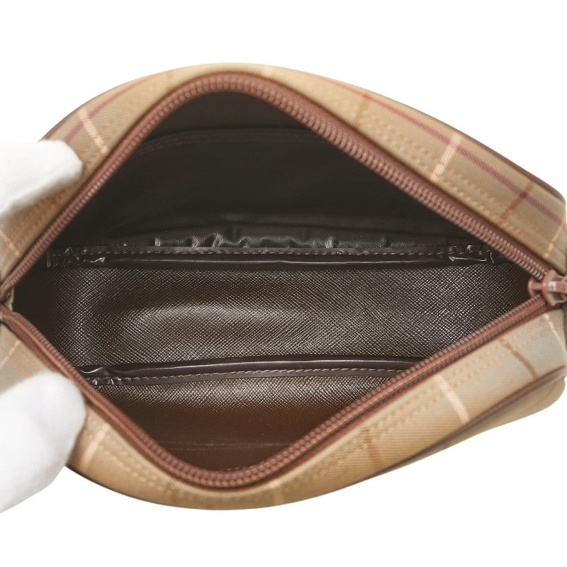 バーバリー チェック ポーチ カーキ 玉虫色 キャンバス レディース BURBERRY 【中古】