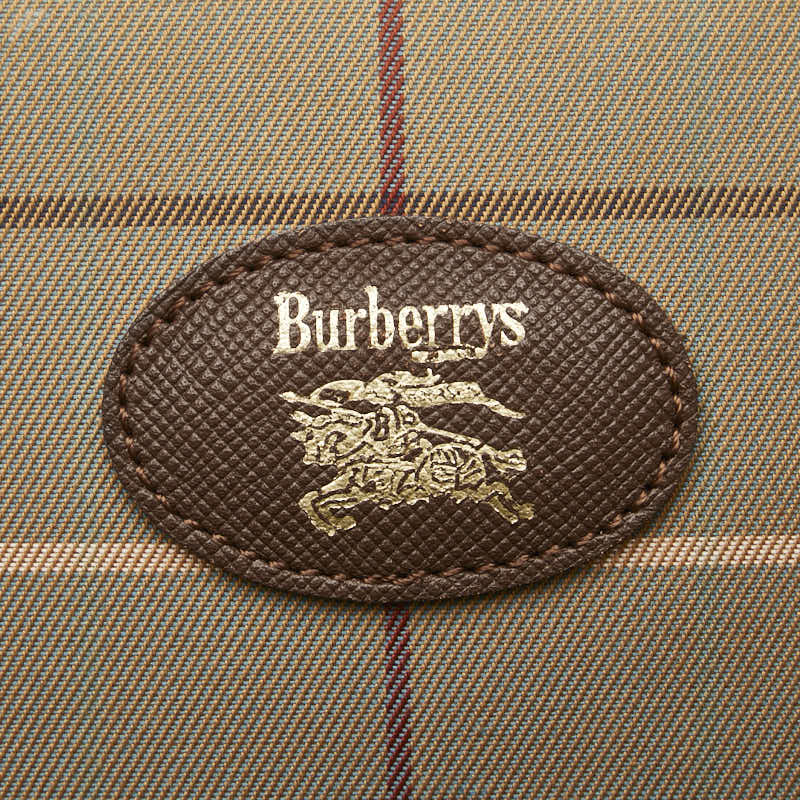 バーバリー チェック ポーチ カーキ 玉虫色 キャンバス レディース BURBERRY 【中古】