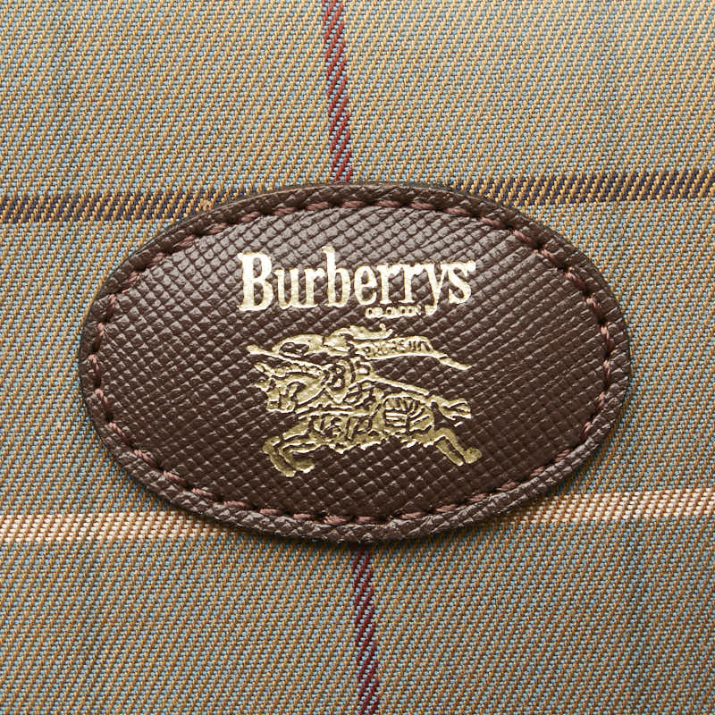 バーバリー チェック クラッチバッグ カーキグリーン ブラウン キャンバス レザー レディース BURBERRY 【中古】