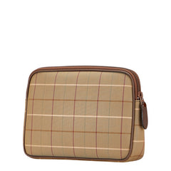 バーバリー チェック クラッチバッグ カーキグリーン ブラウン キャンバス レザー レディース BURBERRY 【中古】