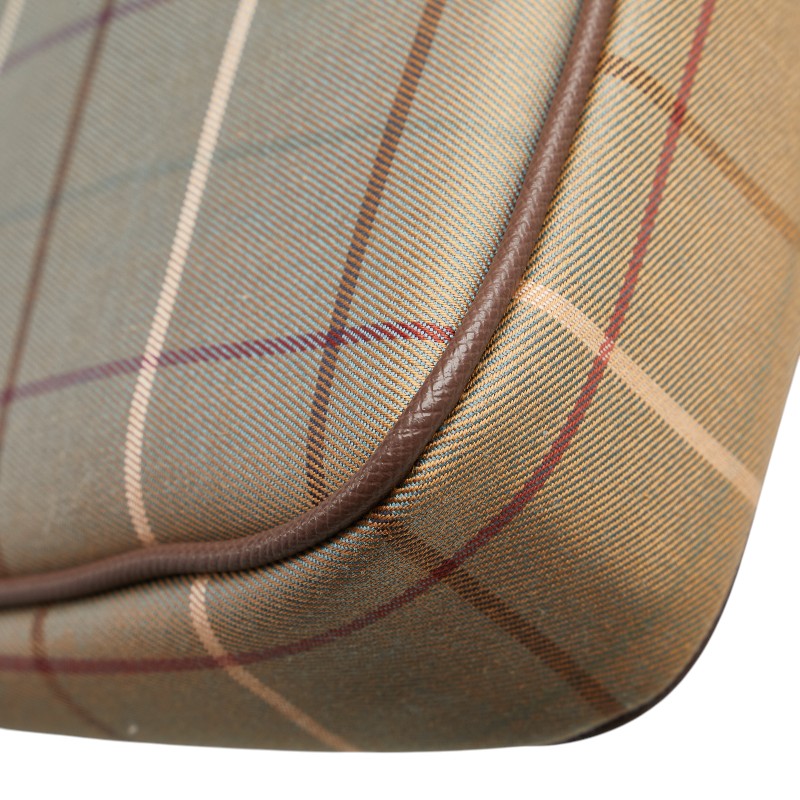 バーバリー チェック クラッチバッグ カーキグリーン ブラウン キャンバス レザー レディース BURBERRY 【中古】