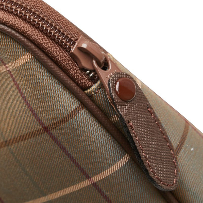 バーバリー チェック クラッチバッグ カーキグリーン ブラウン キャンバス レザー レディース BURBERRY 【中古】