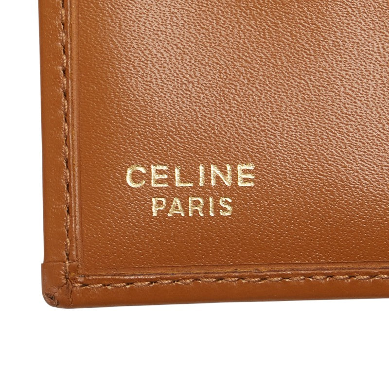 セリーヌ マカダム がま口 三つ折り財布 ベージュ ブラウン PVC レザー レディース CELINE 【中古】