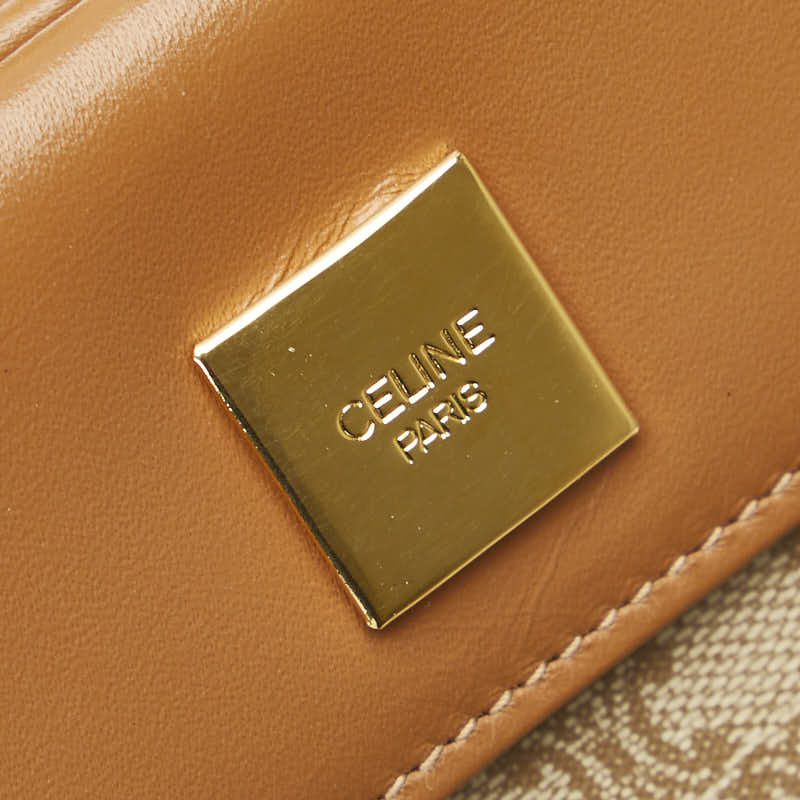 セリーヌ マカダム がま口 三つ折り財布 ベージュ ブラウン PVC レザー レディース CELINE 【中古】