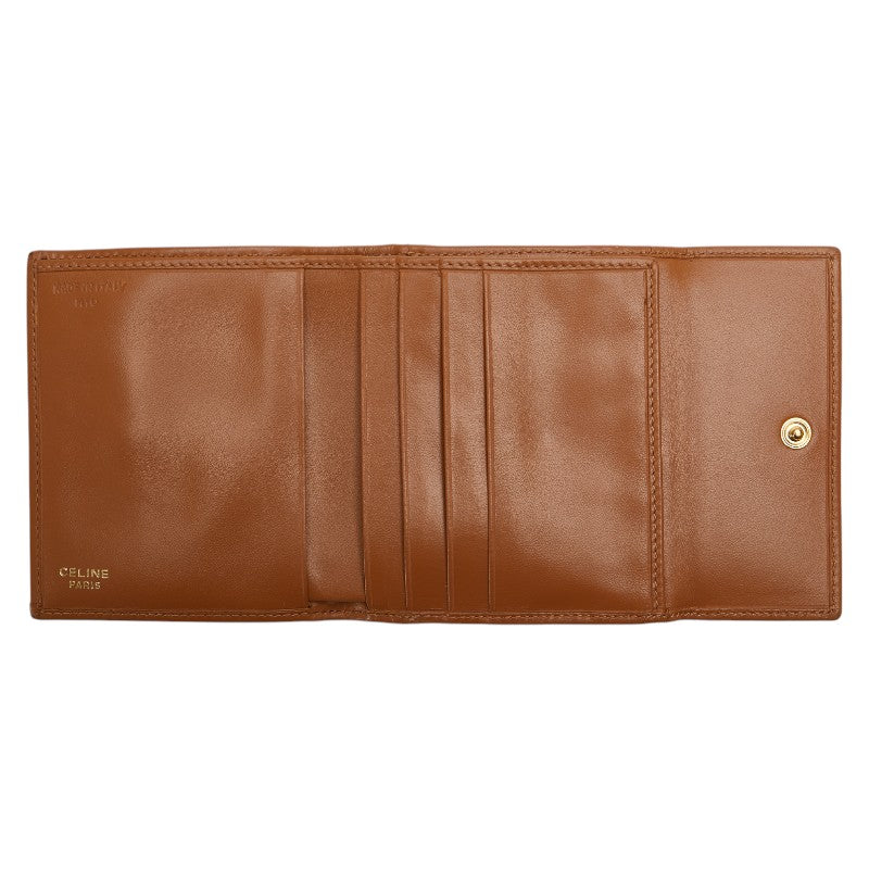 セリーヌ マカダム がま口 三つ折り財布 ベージュ ブラウン PVC レザー レディース CELINE 【中古】