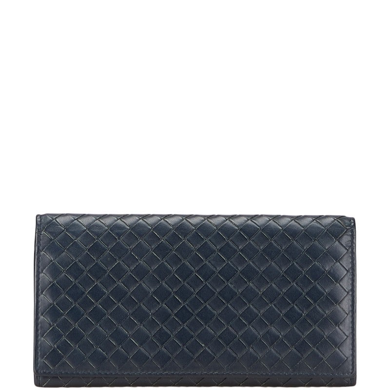 ボッテガヴェネタ イントレチャート 長財布 ネイビー レザー レディース BOTTEGAVENETA 【中古】