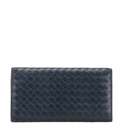 ボッテガヴェネタ イントレチャート 長財布 ネイビー レザー レディース BOTTEGAVENETA 【中古】