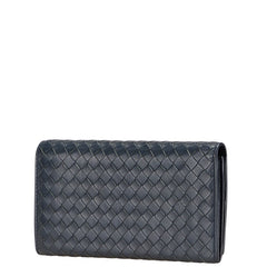 ボッテガヴェネタ イントレチャート 長財布 ネイビー レザー レディース BOTTEGAVENETA 【中古】