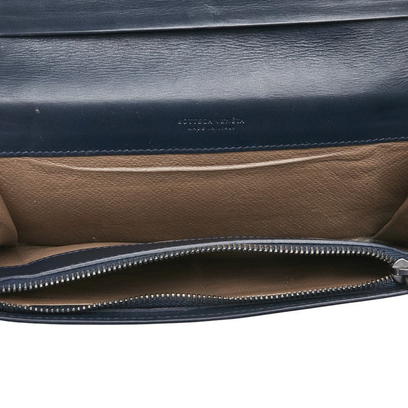 ボッテガヴェネタ イントレチャート 長財布 ネイビー レザー レディース BOTTEGAVENETA 【中古】