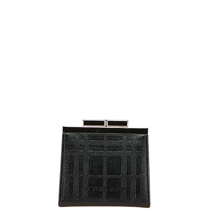 バーバリー エンボスチェック ノバチェック コインケース がま口 小銭入れ ブラック PVC レザー レディース BURBERRY 【中古】