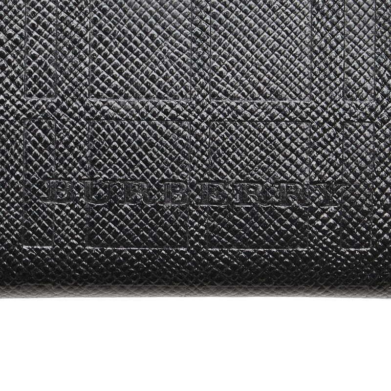 バーバリー エンボスチェック ノバチェック コインケース がま口 小銭入れ ブラック PVC レザー レディース BURBERRY 【中古】