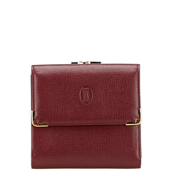 カルティエ マストライン 三つ折り財布 ワインレッド ボルドー レザー レディース CARTIER 【中古】
