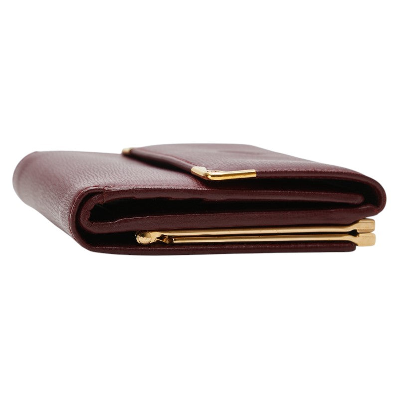 カルティエ マストライン 三つ折り財布 ワインレッド ボルドー レザー レディース CARTIER 【中古】