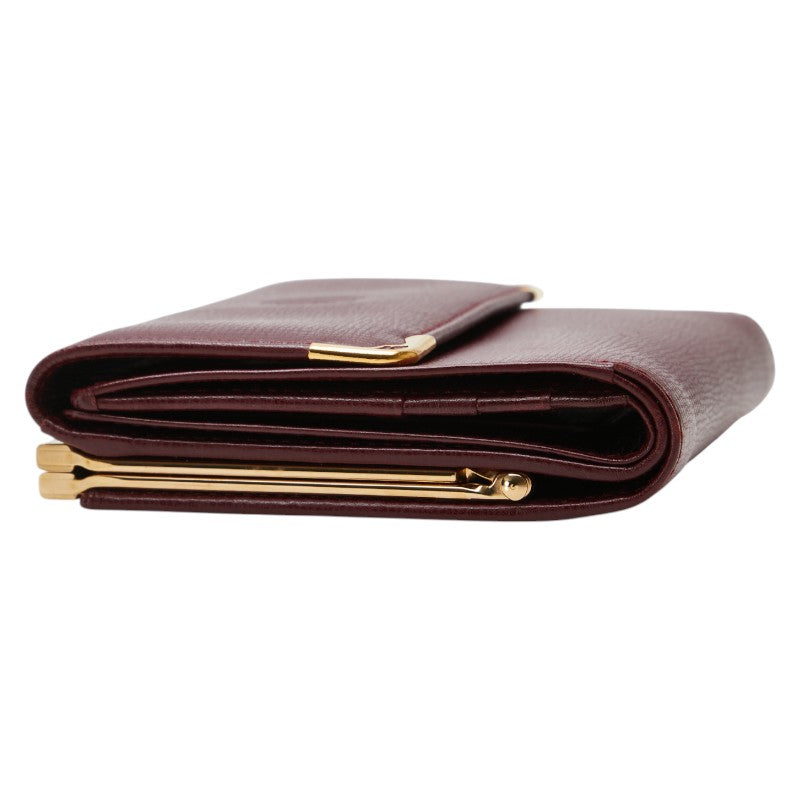 カルティエ マストライン 三つ折り財布 ワインレッド ボルドー レザー レディース CARTIER 【中古】