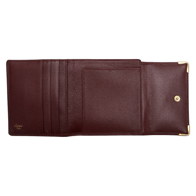 カルティエ マストライン 三つ折り財布 ワインレッド ボルドー レザー レディース CARTIER 【中古】