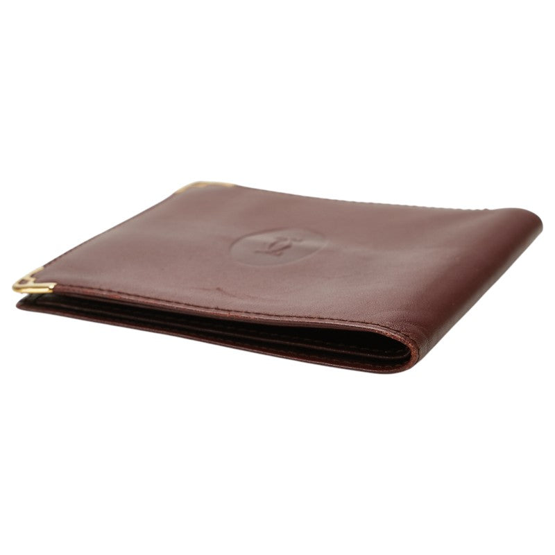 カルティエ マストライン 札入れ ワインレッド ボルドー レザー レディース CARTIER 【中古】