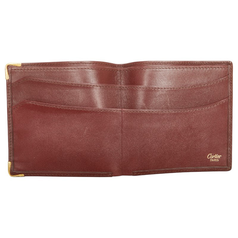カルティエ マストライン 札入れ ワインレッド ボルドー レザー レディース CARTIER 【中古】