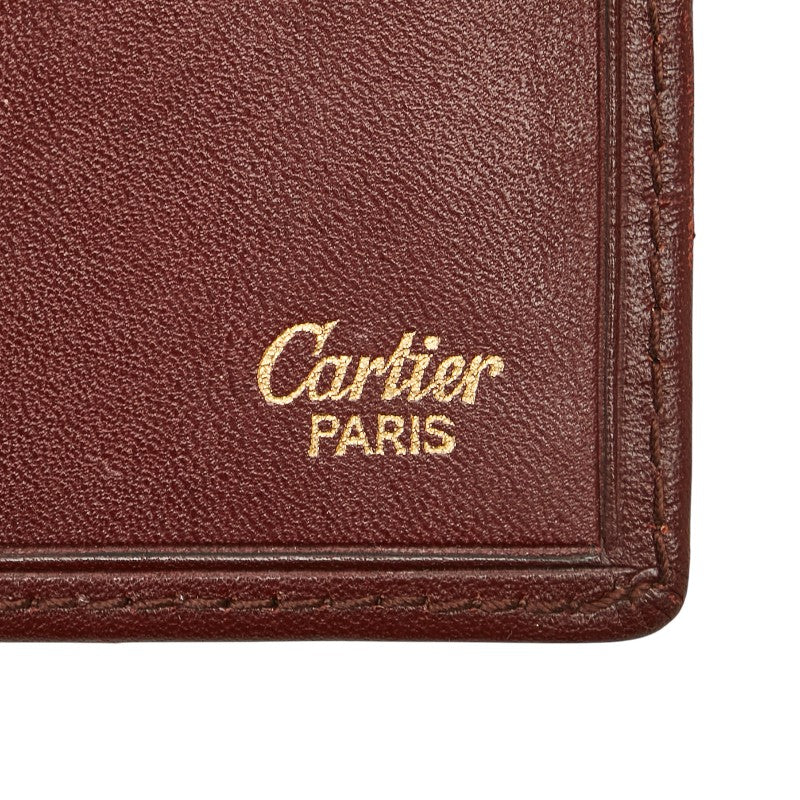 カルティエ マストライン 札入れ ワインレッド ボルドー レザー レディース CARTIER 【中古】