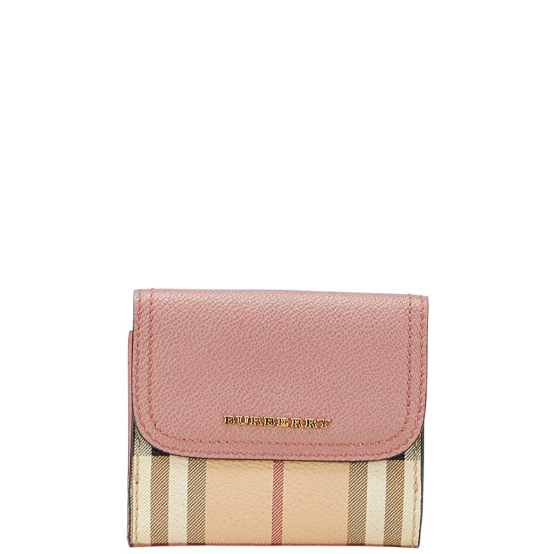 バーバリー ノバチェック 二つ折り財布 ベージュ ピンク PVC レザー レディース BURBERRY 【中古】