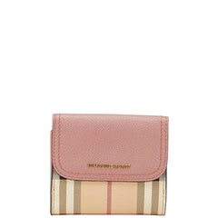 バーバリー ノバチェック 二つ折り財布 ベージュ ピンク PVC レザー レディース BURBERRY 【中古】