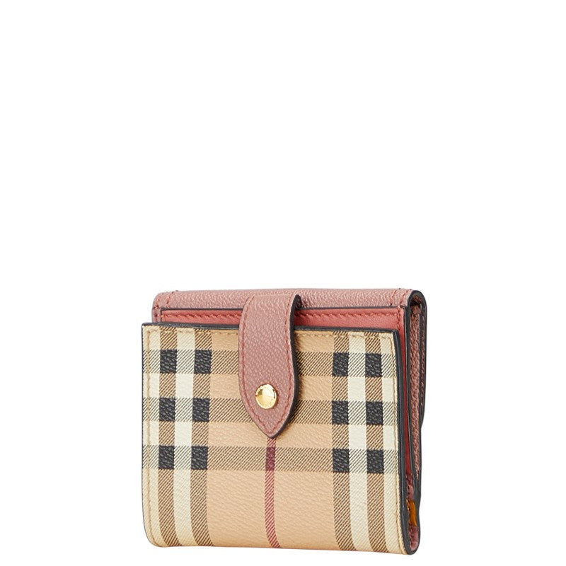 バーバリー ノバチェック 二つ折り財布 ベージュ ピンク PVC レザー レディース BURBERRY 【中古】
