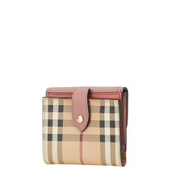 バーバリー ノバチェック 二つ折り財布 ベージュ ピンク PVC レザー レディース BURBERRY 【中古】