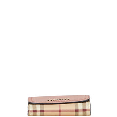 バーバリー ノバチェック 二つ折り財布 ベージュ ピンク PVC レザー レディース BURBERRY 【中古】