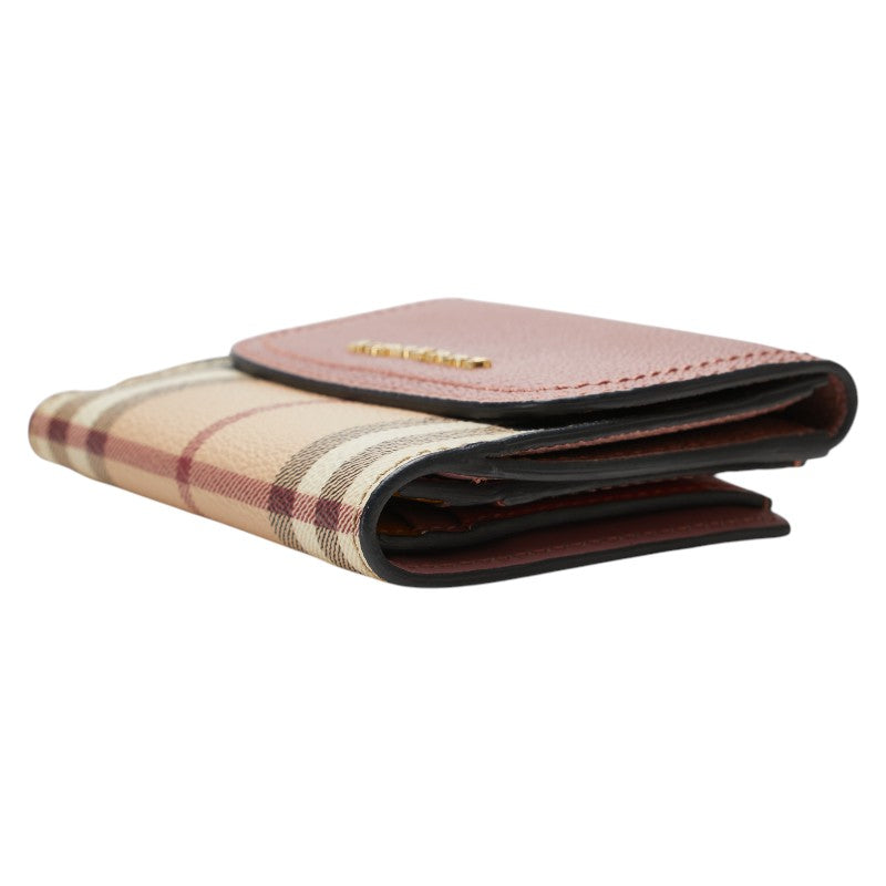 バーバリー ノバチェック 二つ折り財布 ベージュ ピンク PVC レザー レディース BURBERRY 【中古】
