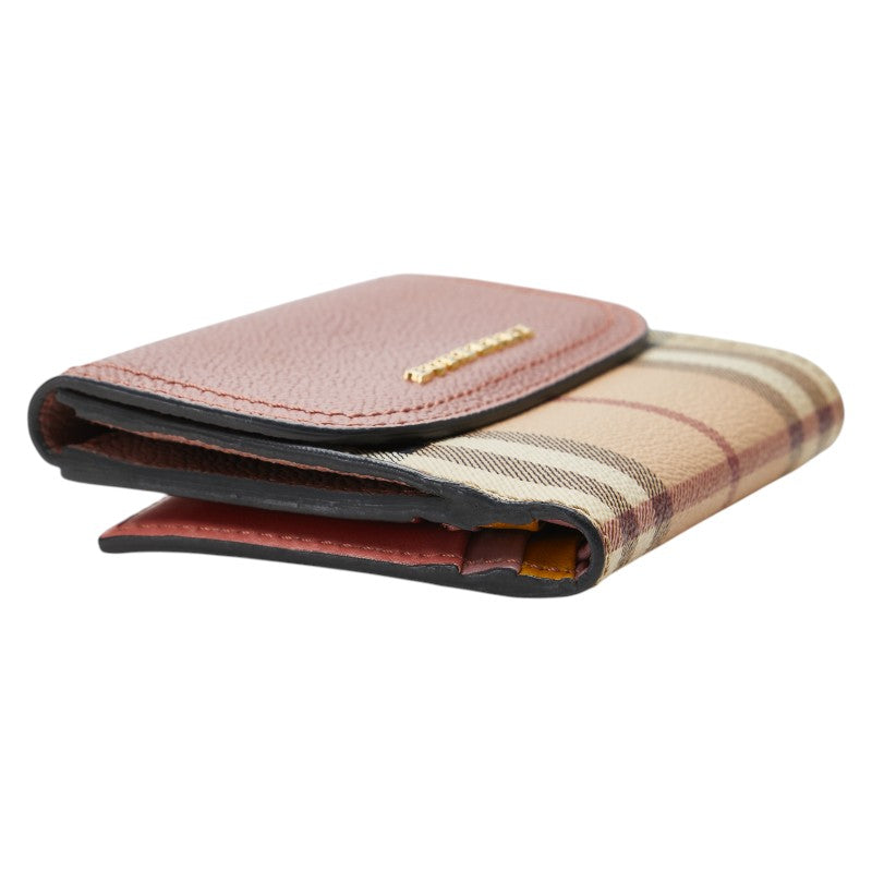 バーバリー ノバチェック 二つ折り財布 ベージュ ピンク PVC レザー レディース BURBERRY 【中古】